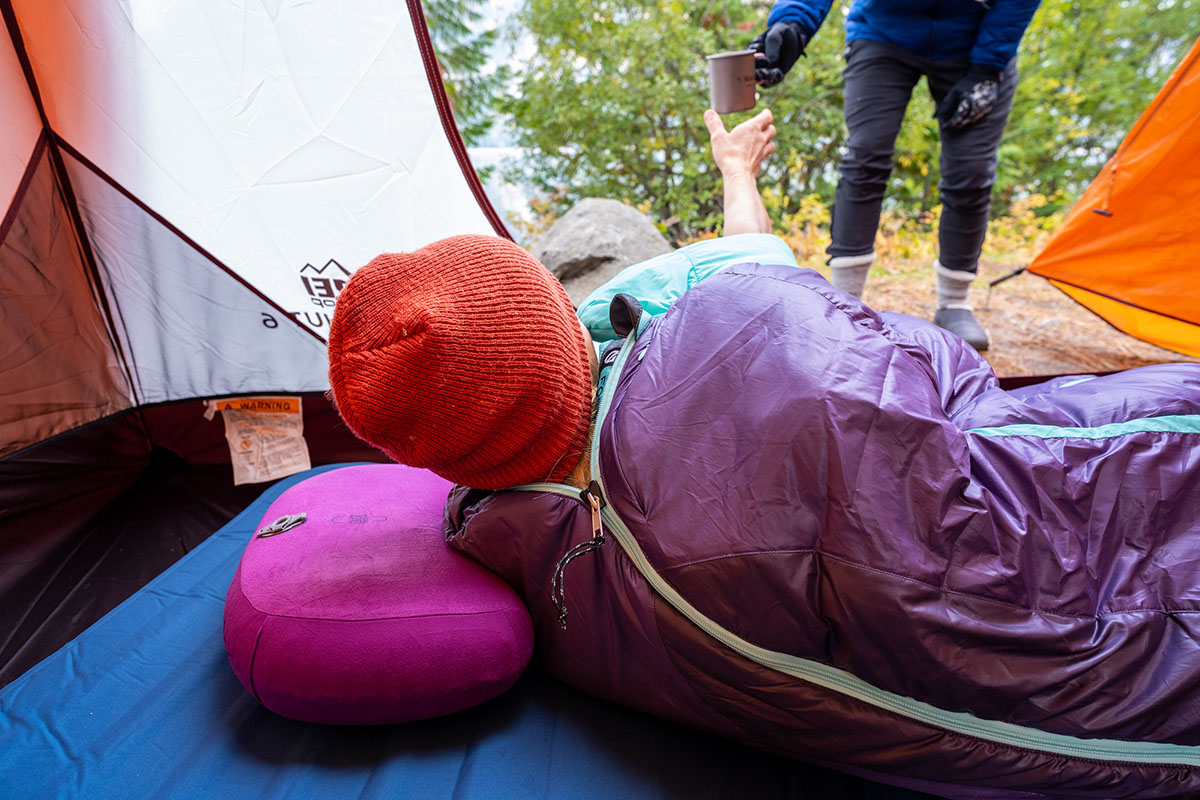 Backpacking pillow (lying on Sea to Summit Aeros Premium in tent)