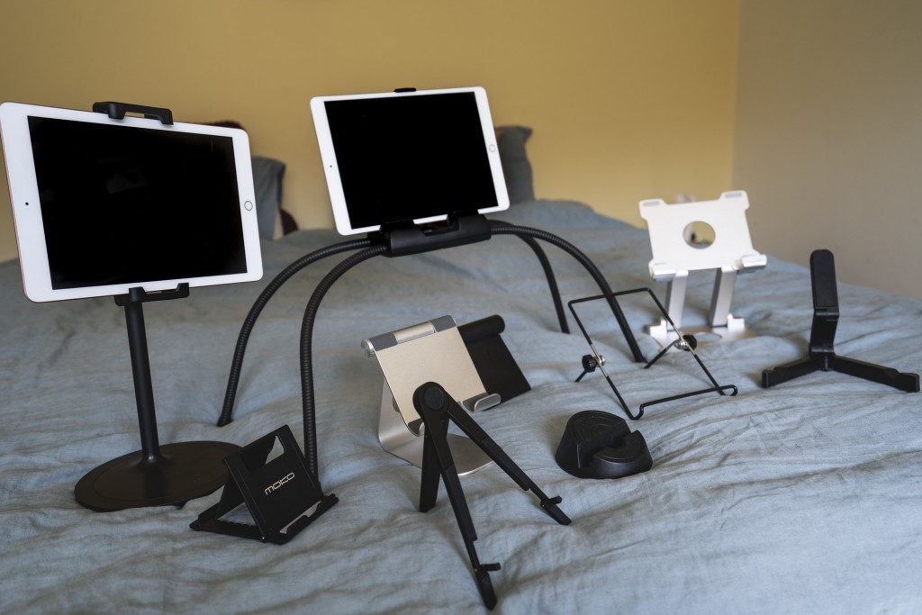 tablet stand - we tested our stands on even and uneven surfaces like the bed...